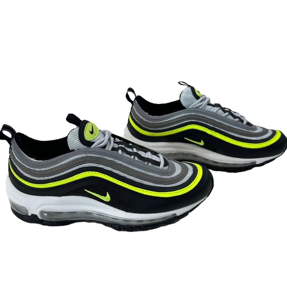Nike Air Max 97 Platinum Black Volt Green Size 4Y Big Kids 921522-030 Retro - Picture 4 of 8
